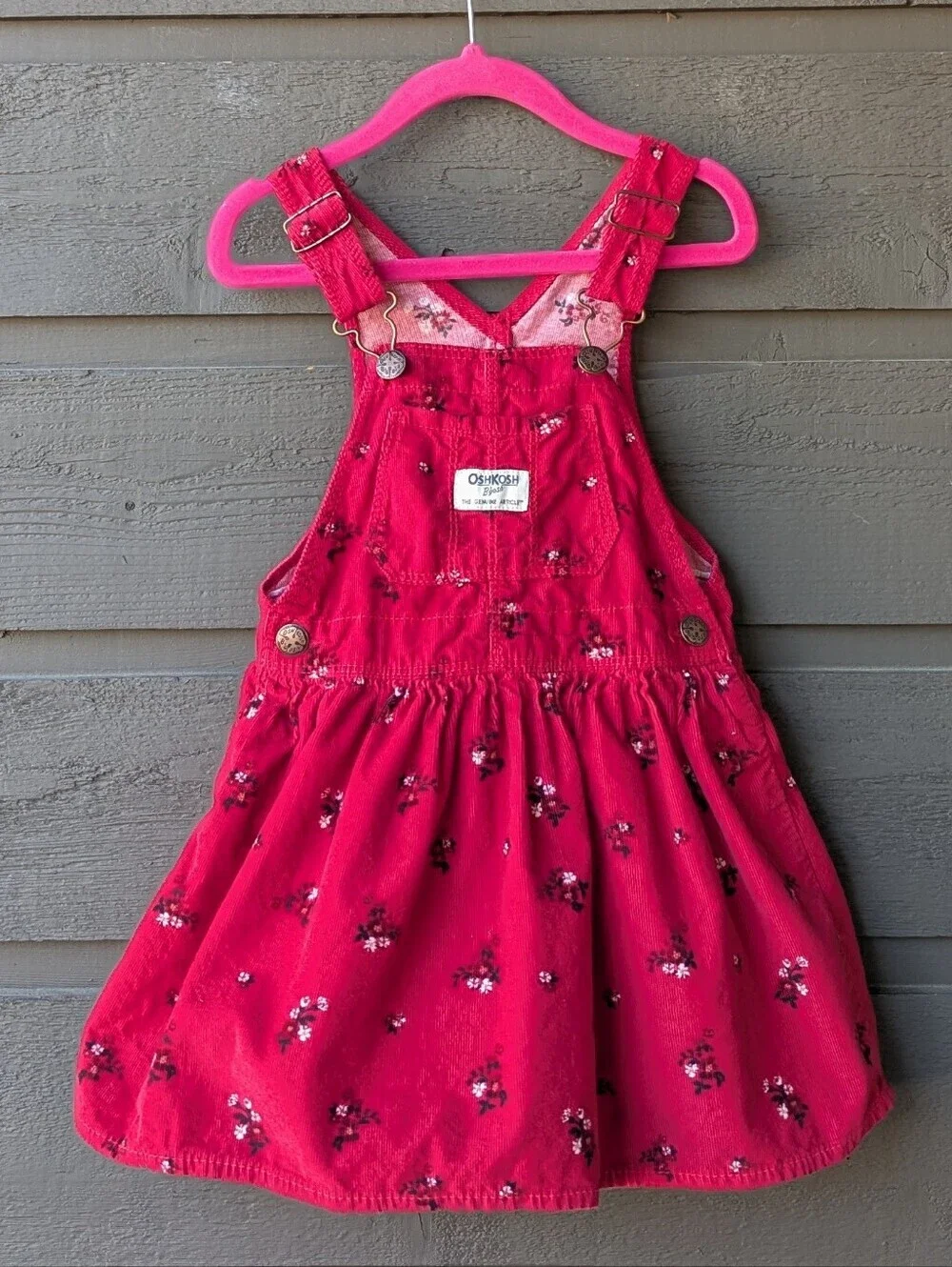 NWOT OshKosh B'gosh Toddler Floral Print Jumper Dress Red Corduroy Size 3T